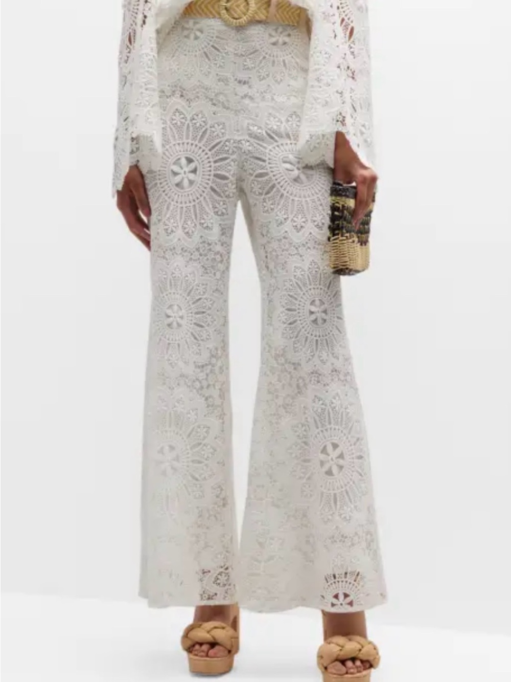 Zimmermann Women's $1528 Chintz Doily Lace High Flared Pants Ivory Sz 2  2p Xs S
